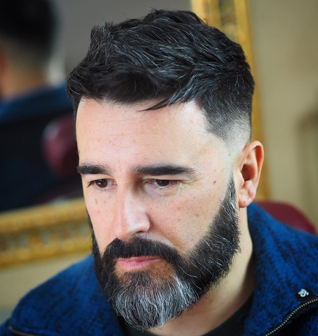 Short messy haircut with beard