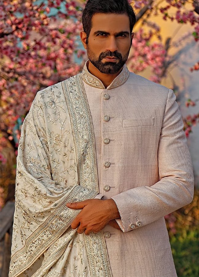 Textured Groom Sherwani 