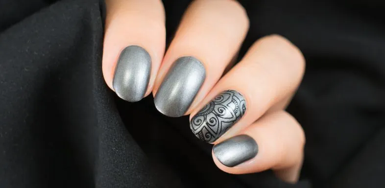 French Tips with Metallic Stripes