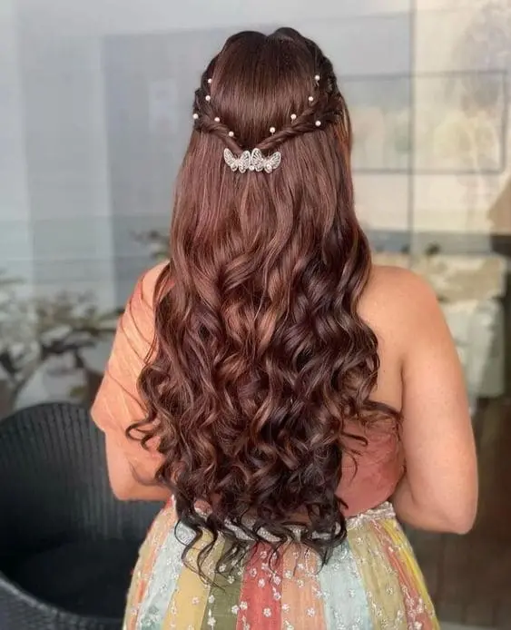 Hairstyle for Lehenga Long Hair