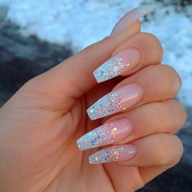 Coffin Glitter ombre nail