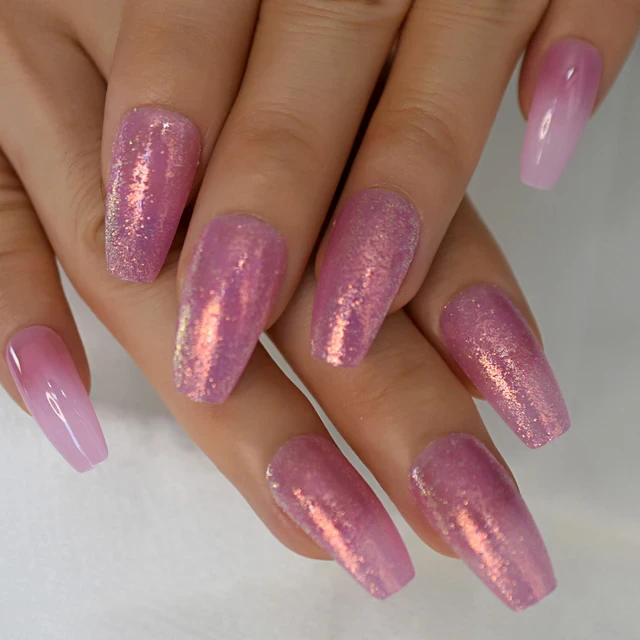 Coffin Glitter ombre nails