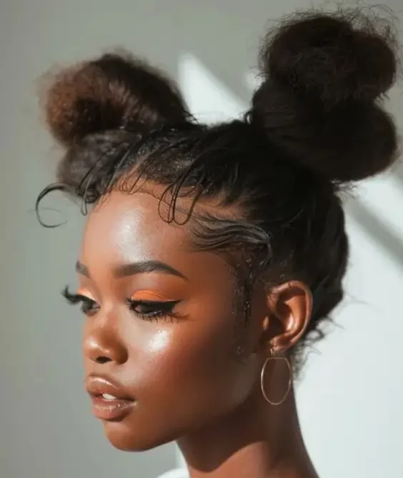 Space Buns Hairstyles for Black Girl