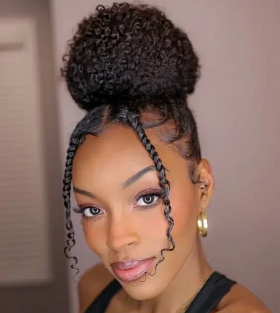 Top Knot with Curls Hairstyles For Black Girls