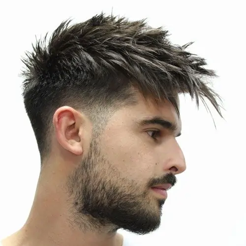 Long Spiky Bang Mid Fade For Men